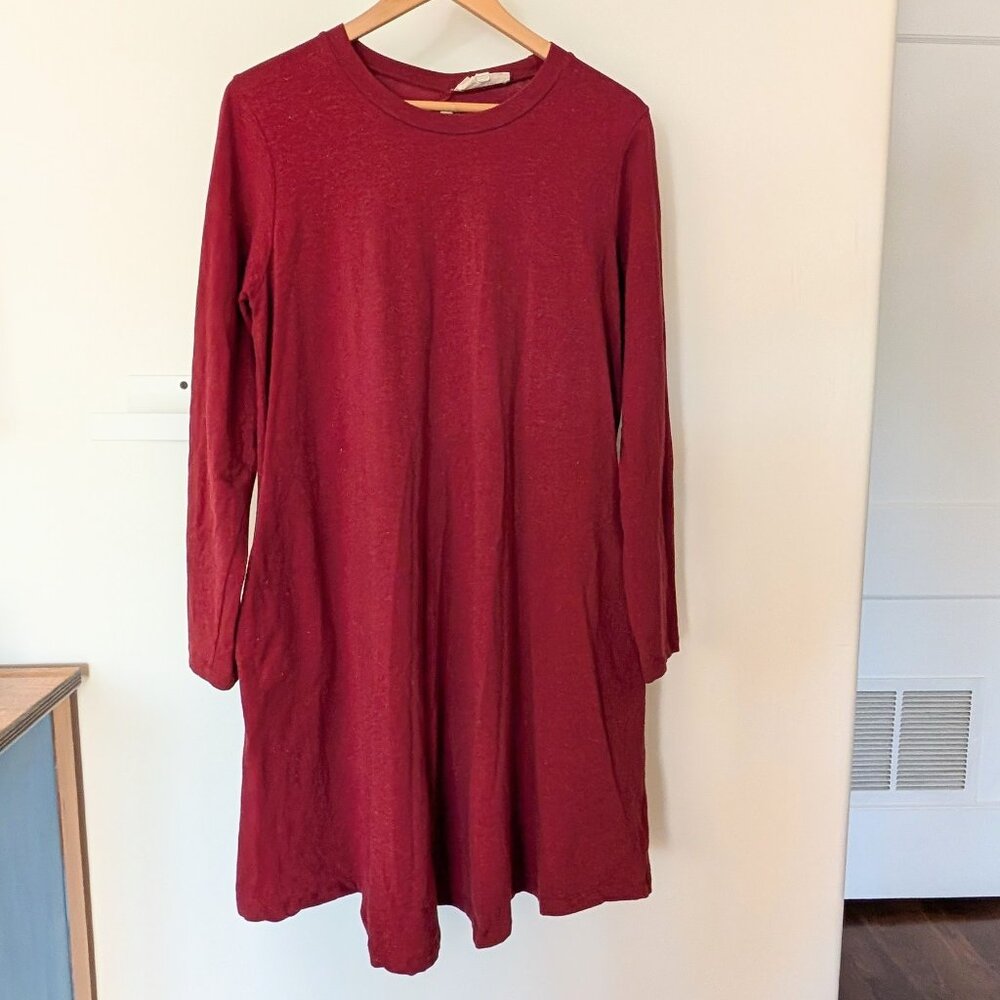 WVN Cotton/Spandex Women's Long Sleeve Dress w Pockets XL Burgundy Gold Festive